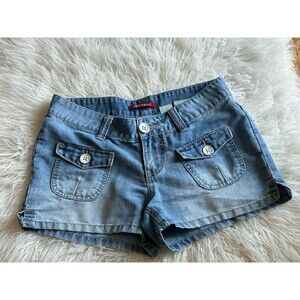Vintage Y2K Size 1 Juniors Unionbay Denim Shorts Flap Pockets Mini Shorties